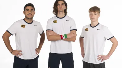 This year, three members of UW-Eau Claire’s tennis team are international students, coming to the university from three different countries. (Photo by Bill Hoepner)